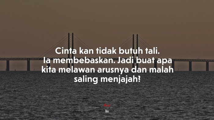 Cinta kan tidak butuh tali. Ia membebaskan. Jadi buat apa kita melawan arusnya dan malah saling menjajah? | Dee quote