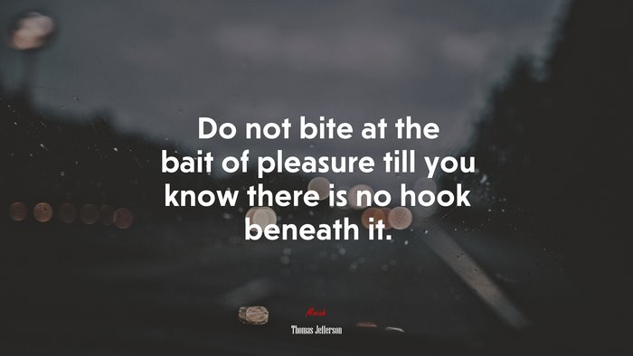 Do not bite at the bait of pleasure till you know there is no hook beneath it. | Thomas Jefferson quote