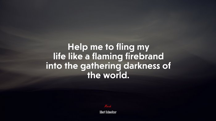 Help me to fling my life like a flaming firebrand into the gathering darkness of the world. | Albert Schweitzer quote