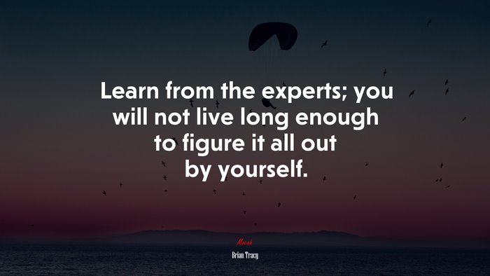 Learn from the experts; you will not live long enough to figure it all out by yourself. | Brian Tracy quote