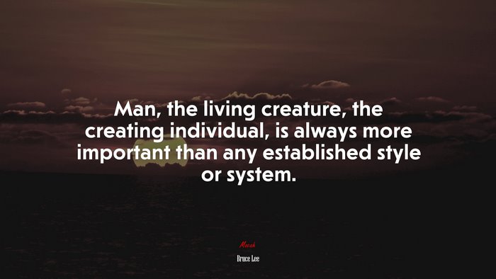 Man, the living creature, the creating individual, is always more important than any established style or system. | Bruce Lee quote