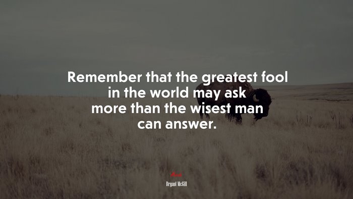 Remember that the greatest fool in the world may ask more than the wisest man can answer. | Bryant McGill quote
