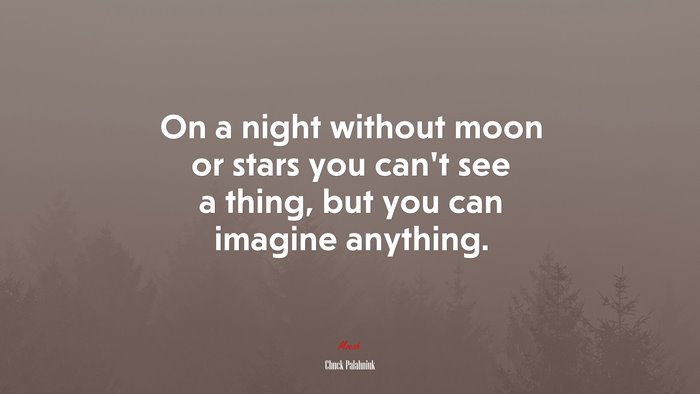 On a night without moon or stars you can’t see a thing, but you can imagine anything. | Chuck Palahniuk quote