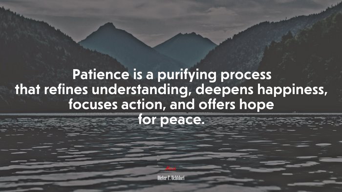 Patience is a purifying process that refines understanding, deepens happiness, focuses action, and offers hope for peace. | Dieter F. Uchtdorf quote