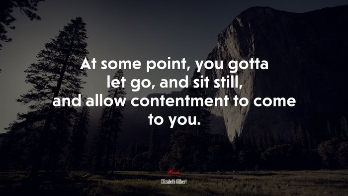 At some point, you gotta let go, and sit still, and allow contentment to come to you. | Elizabeth Gilbert quote