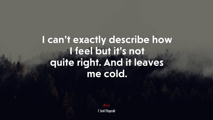 I can’t exactly describe how I feel but it’s not quite right. And it leaves me cold. | F. Scott Fitzgerald quote