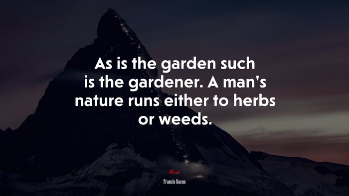 As is the garden such is the gardener. A man’s nature runs either to herbs or weeds. | Francis Bacon quote