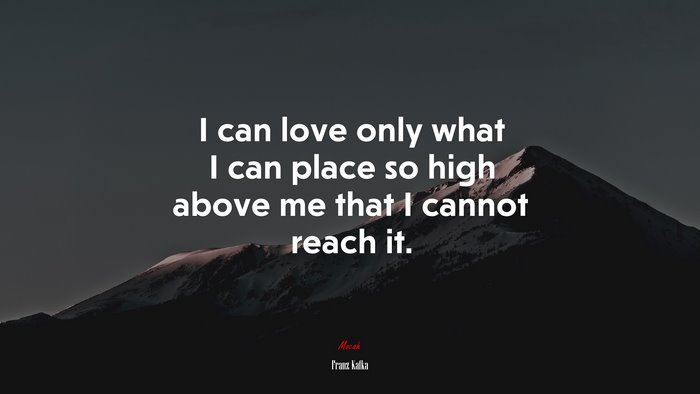 I can love only what I can place so high above me that I cannot reach it. | Franz Kafka quote