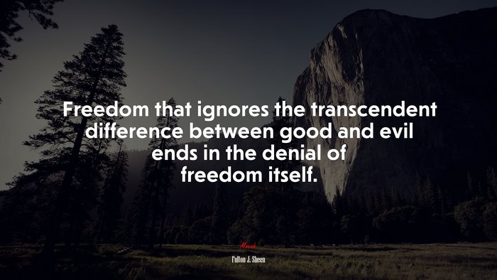 Freedom that ignores the transcendent difference between good and evil ends in the denial of freedom itself. | Fulton J. Sheen quote