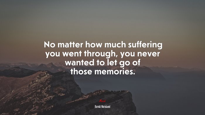 No matter how much suffering you went through, you never wanted to let go of those memories. | Haruki Murakami quote