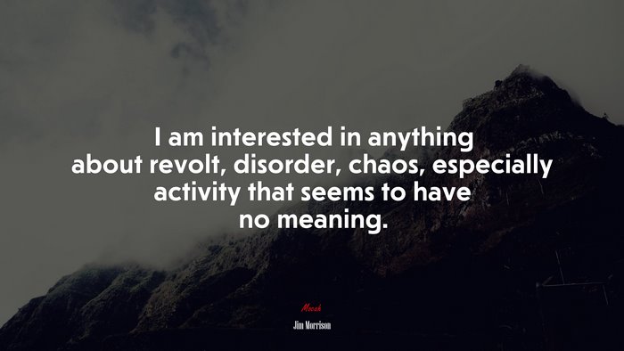 I am interested in anything about revolt, disorder, chaos, especially activity that seems to have no meaning. | Jim Morrison quote