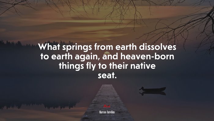 What springs from earth dissolves to earth again, and heaven-born things fly to their native seat. | Marcus Aurelius quote