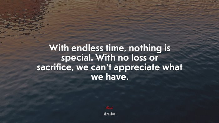 With endless time, nothing is special. With no loss or sacrifice, we can’t appreciate what we have. | Mitch Albom quote
