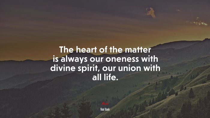 The heart of the matter is always our oneness with divine spirit, our union with all life. | Nhat Hanh quote