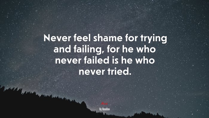 Never feel shame for trying and failing, for he who never failed is he who never tried. | Og Mandino quote