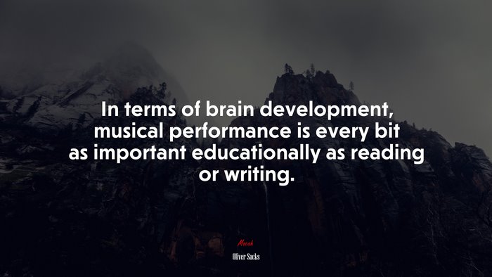 In terms of brain development, musical performance is every bit as important educationally as reading or writing. | Oliver Sacks quote