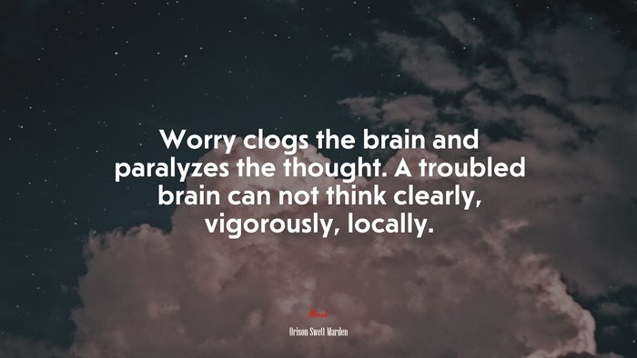 Worry clogs the brain and paralyzes the thought. A troubled brain can not think clearly, vigorously, locally. | Orison Swett Marden quote