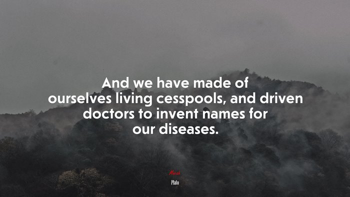 And we have made of ourselves living cesspools, and driven doctors to invent names for our diseases. | Plato quote