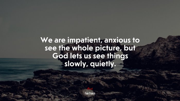 We are impatient, anxious to see the whole picture, but God lets us see things slowly, quietly. | Pope Francis quote