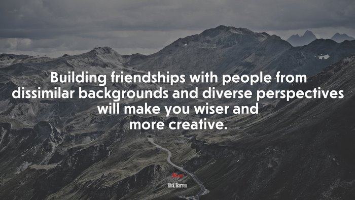 Building friendships with people from dissimilar backgrounds and diverse perspectives will make you wiser and more creative. | Rick Warren quote
