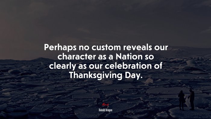 Perhaps no custom reveals our character as a Nation so clearly as our celebration of Thanksgiving Day. | Ronald Reagan quote