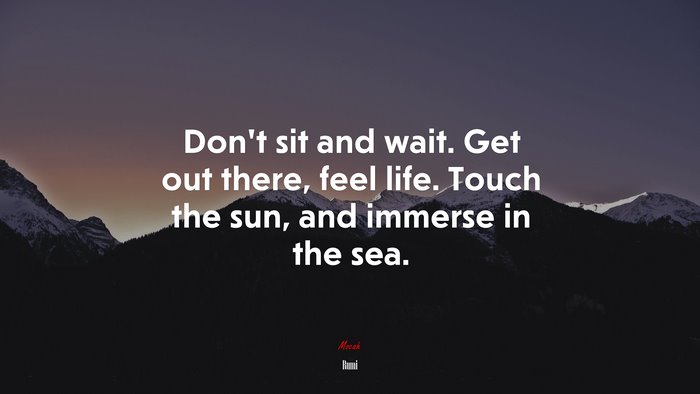 Don’t sit and wait. Get out there, feel life. Touch the sun, and immerse in the sea. | Rumi quote