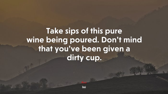 Take sips of this pure wine being poured. Don’t mind that you’ve been given a dirty cup. | Rumi quote