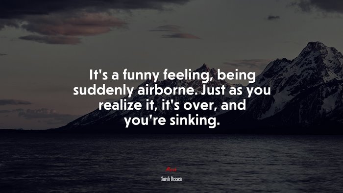 It’s a funny feeling, being suddenly airborne. Just as you realize it, it’s over, and you’re sinking. | Sarah Dessen quote