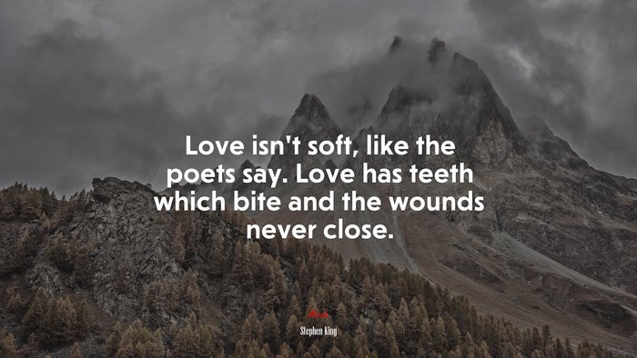 Love isn’t soft, like the poets say. Love has teeth which bite and the wounds never close. | Stephen King quote