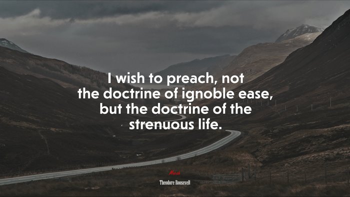 I wish to preach, not the doctrine of ignoble ease, but the doctrine of the strenuous life. | Theodore Roosevelt quote