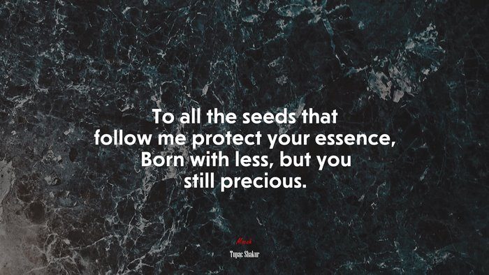 To all the seeds that follow me protect your essence, Born with less, but you still precious. | Tupac Shakur quote