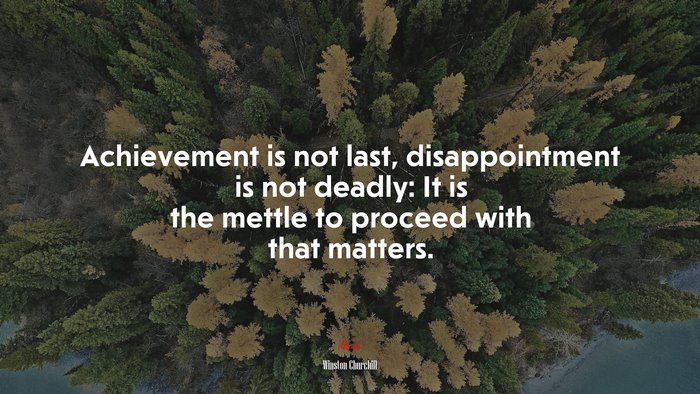 Achievement is not last, disappointment is not deadly: It is the mettle to proceed with that matters. | Winston Churchill quote