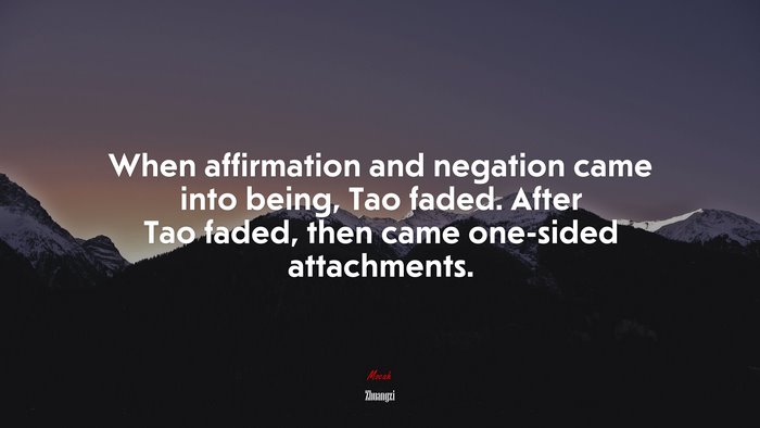 When affirmation and negation came into being, Tao faded. After Tao faded, then came one-sided attachments. | Zhuangzi quote