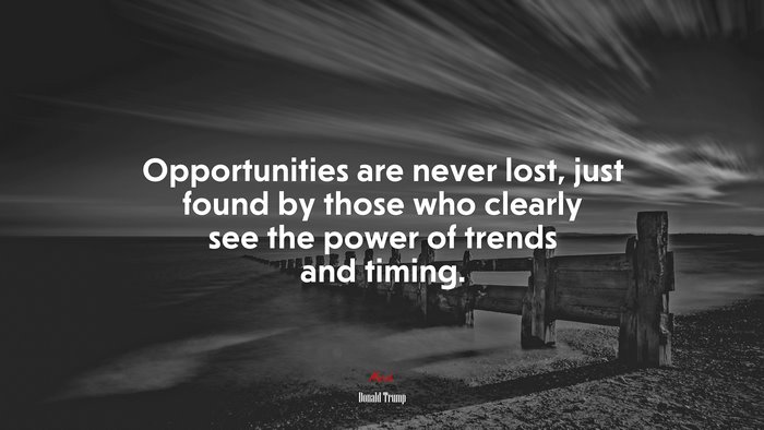 Opportunities are never lost, just found by those who clearly see the power of trends and timing. | Donald Trump quote
