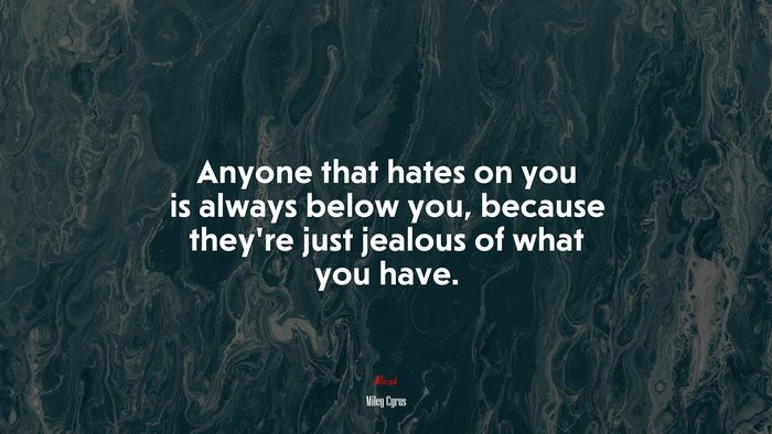 Anyone that hates on you is always below you, because they’re just jealous of what you have. | Miley Cyrus quote