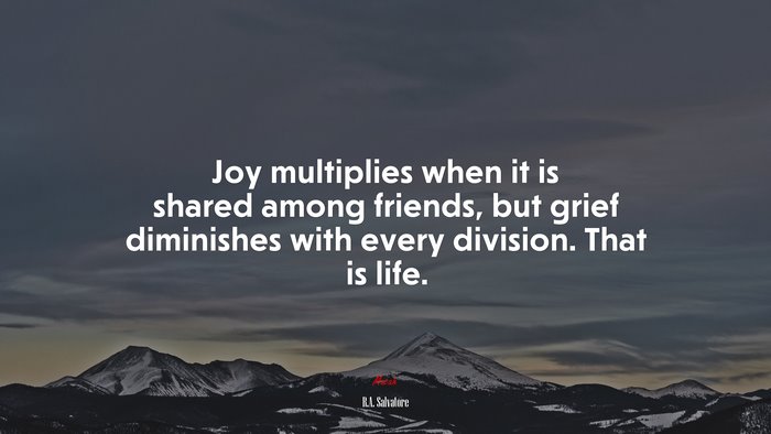 Joy multiplies when it is shared among friends, but grief diminishes with every division. That is life. | R.A. Salvatore quote