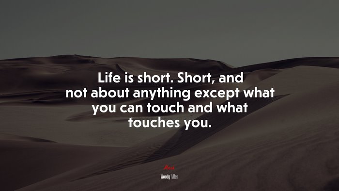 Life is short. Short, and not about anything except what you can touch and what touches you. | Woody Allen quote