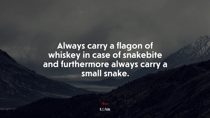 Always carry a flagon of whiskey in case of snakebite and furthermore always carry a small snake. | W. C. Fields quote