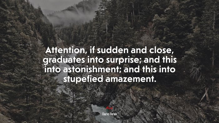 Attention, if sudden and close, graduates into surprise; and this into astonishment; and this into stupefied amazement. | Charles Darwin quote