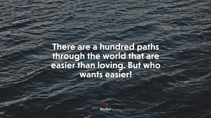 There are a hundred paths through the world that are easier than loving. But who wants easier? | Mary Oliver quote