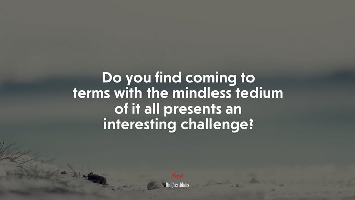 Do you find coming to terms with the mindless tedium of it all presents an interesting challenge? | Douglas Adams quote