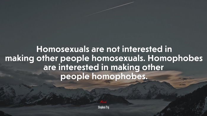 Homosexuals are not interested in making other people homosexuals. Homophobes are interested in making other people homophobes. | Stephen Fry quote