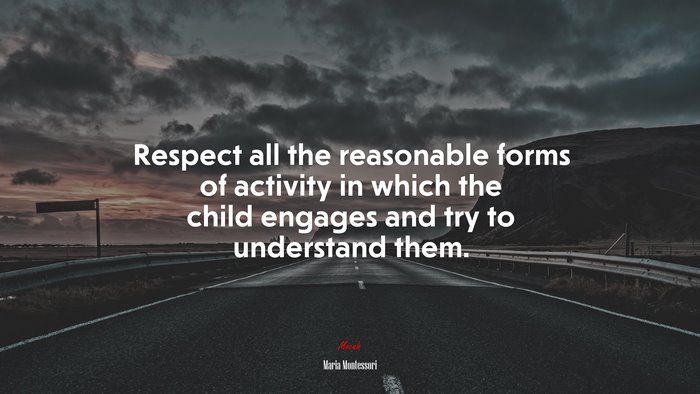 Respect all the reasonable forms of activity in which the child engages and try to understand them. | Maria Montessori quote
