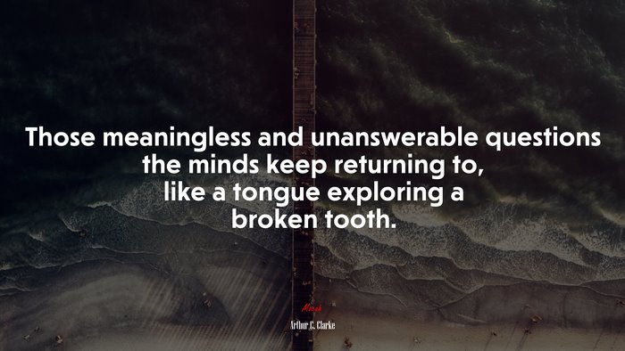 Those meaningless and unanswerable questions the minds keep returning to, like a tongue exploring a broken tooth. | Arthur C. Clarke quote