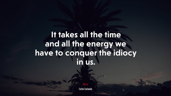 It takes all the time and all the energy we have to conquer the idiocy in us. | Carlos Castaneda quote