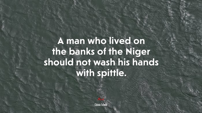 A man who lived on the banks of the Niger should not wash his hands with spittle. | Chinua Achebe quote