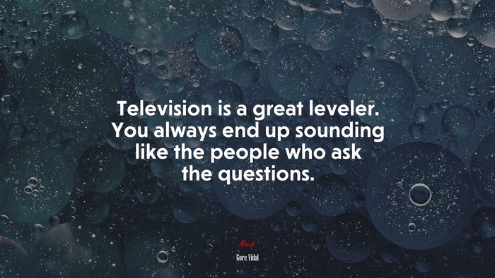 Television is a great leveler. You always end up sounding like the people who ask the questions. | Gore Vidal quote