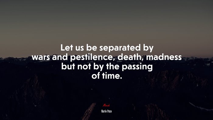 Let us be separated by wars and pestilence, death, madness but not by the passing of time. | Mario Puzo quote