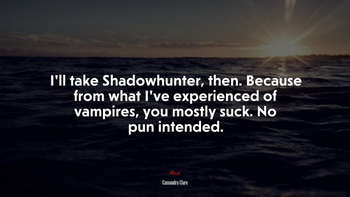 I’ll take Shadowhunter, then. Because from what I’ve experienced of vampires, you mostly suck. No pun intended. | Cassandra Clare quote
