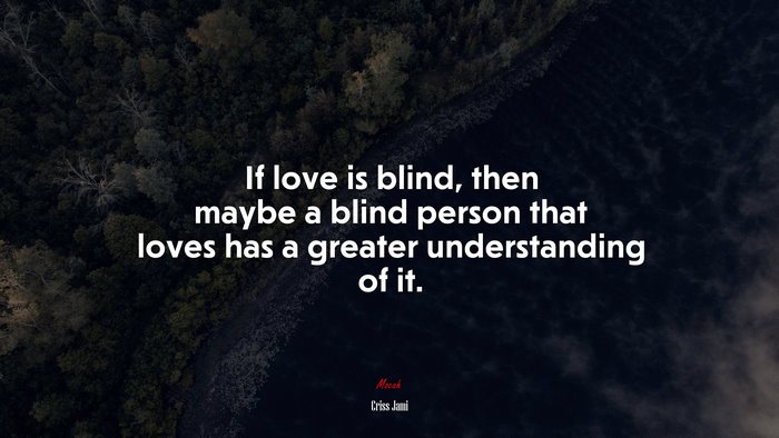 If love is blind, then maybe a blind person that loves has a greater understanding of it. | Criss Jami quote